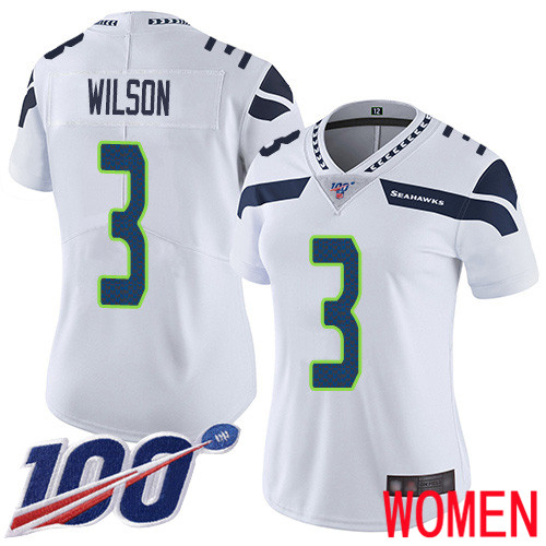 Seattle Seahawks Limited White Women Russell Wilson Road Jersey NFL Football #3 100th Season Vapor Untouchable